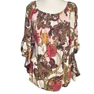 Cato Floral and Chain Bohemian Off the Shoulder Top